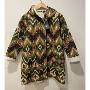 NWT Made In Italy Rust & Green Aztec Hooded Jacket La Galleria Oversized S Small